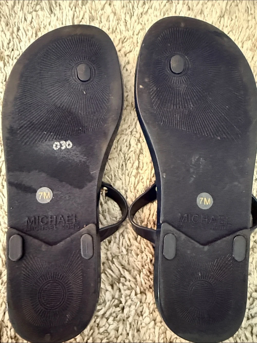 Michael Kors Navy & Gold MK Logo Cork-Style Thong Sandals beach summer luxury 7